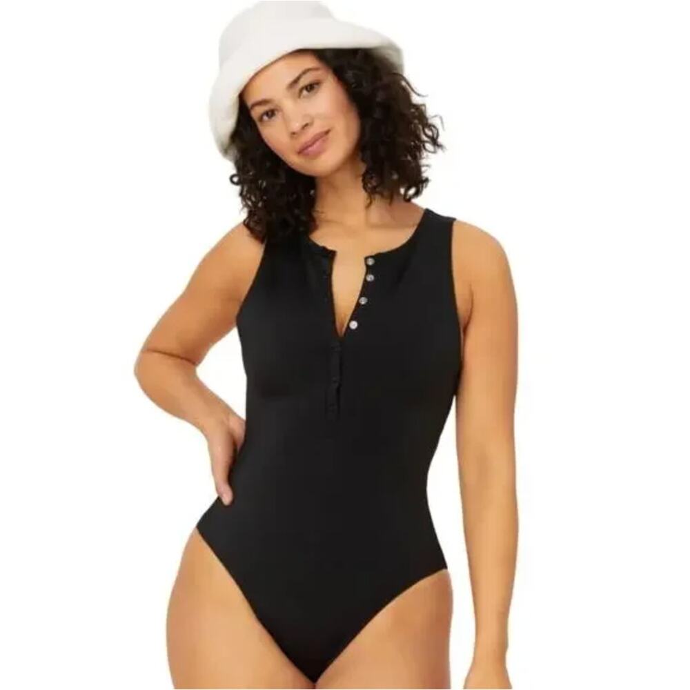 Andie The Malibu One Piece Swimsuit Black Eco Nylon Size Medium Classic